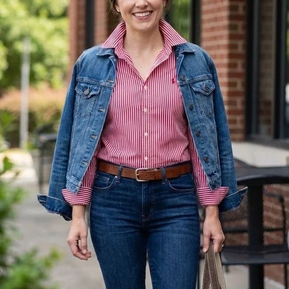 Ralph Lauren Red and White Striped Button-Down Shirt SLIM FIT - Picture 2 of 13